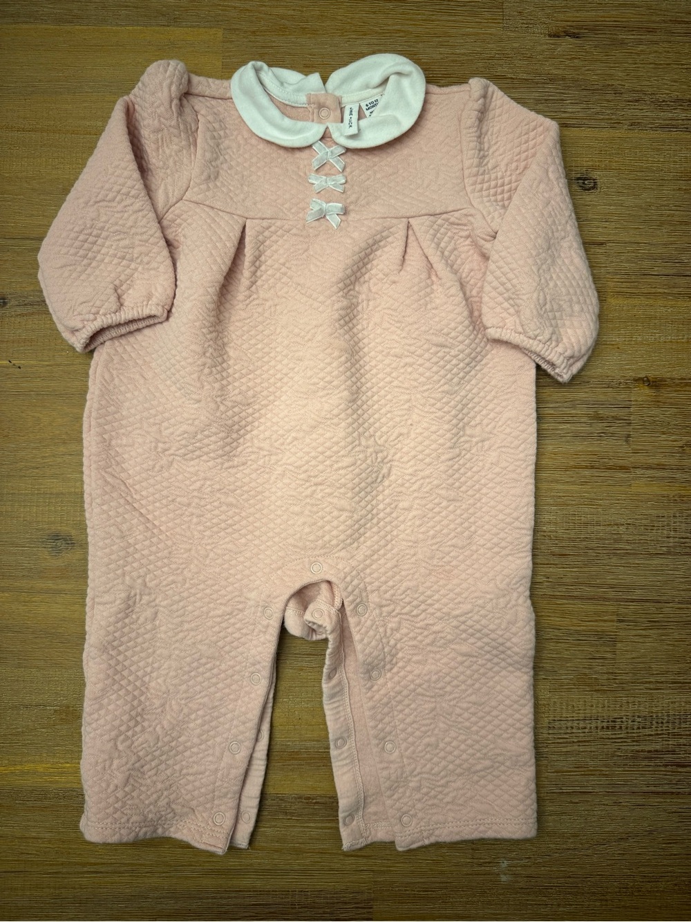 Janie and Jack Pale Pink Quilted Romper with White Peter Pan Collar